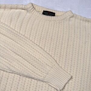Vintage Lord Jeff Sweater Mens Large Ivory 100% Cotton Cable Knit Crewneck USA